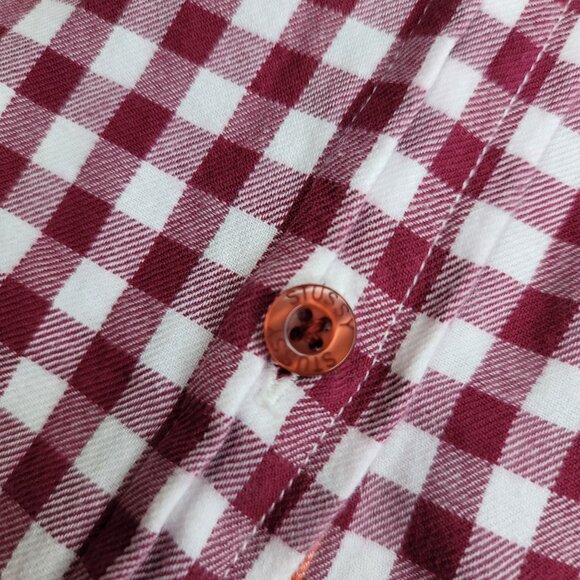 Stussy checkard maroon and white long sleeve button up rainbow shirt size Medium - Picture 4 of 6